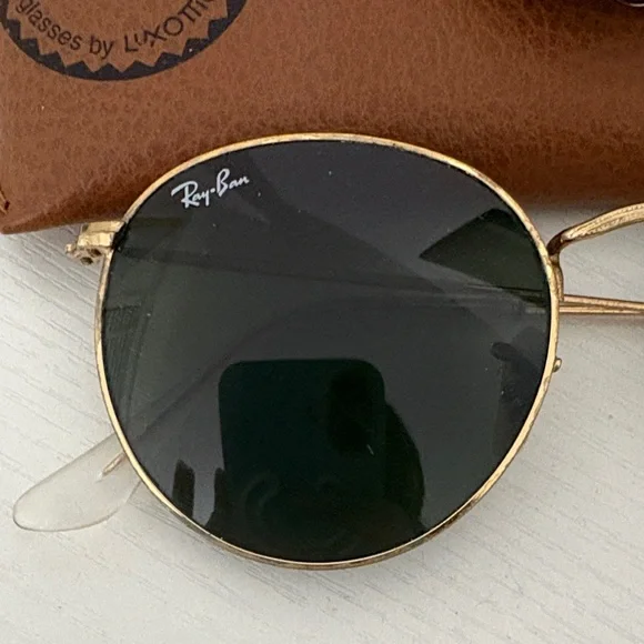 Ray-Ban Gold Round Frame Sunglasses with Brown Case - Picture 2 of 3